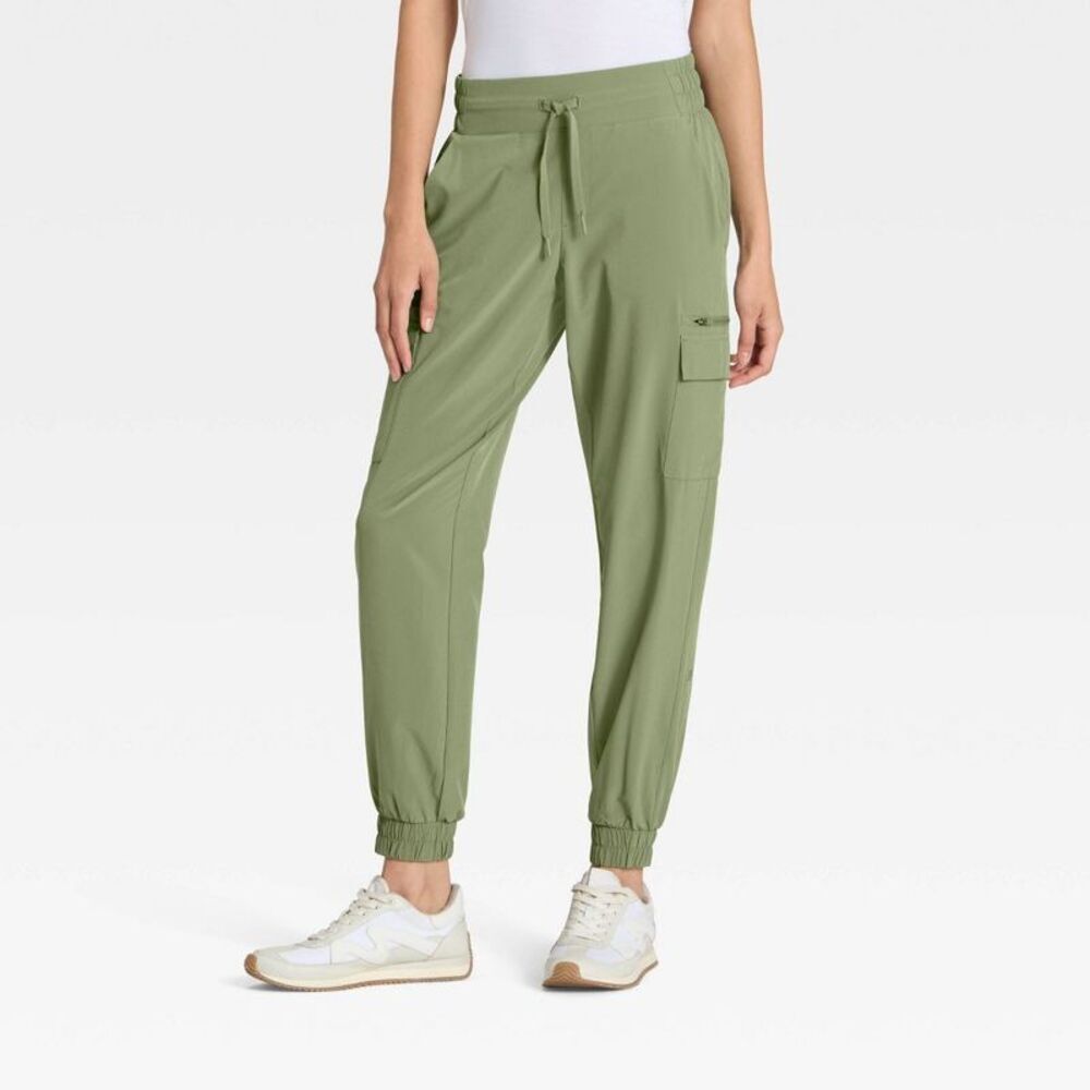 Women's Active Light Mid-Rise Cargo Jogger Pants - All In Motion Olive Green XS